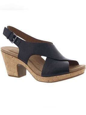 Cobb Hill Womens 8.5 Slingback Sandals
Black Leather Cork Platform Heel
Rockport
